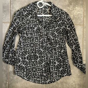 Black and white button down blouse